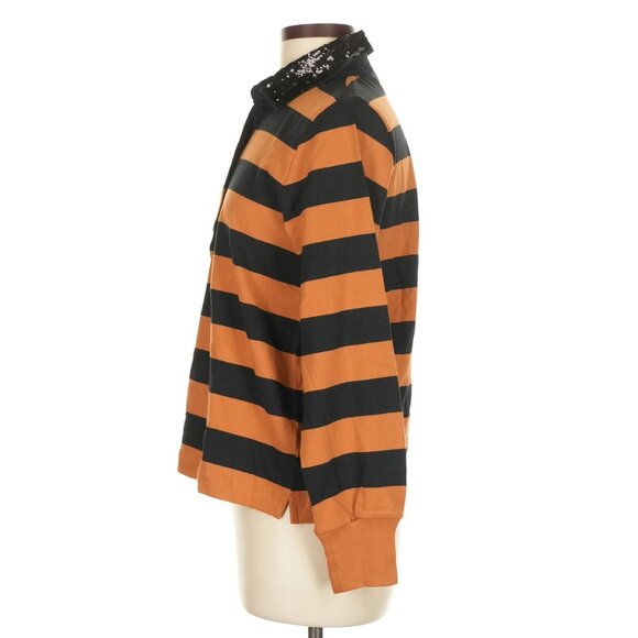 🎁 50% OFF Bundles 🎁 NWT J.Crew Sequin Collar Striped Rugby Top Black Stripe - Picture 5 of 8